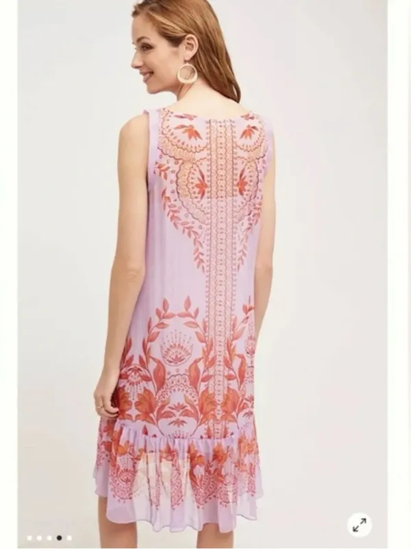 Anthropologie Floreat Wisteria Silk Sheer Boho Dress - Image 2