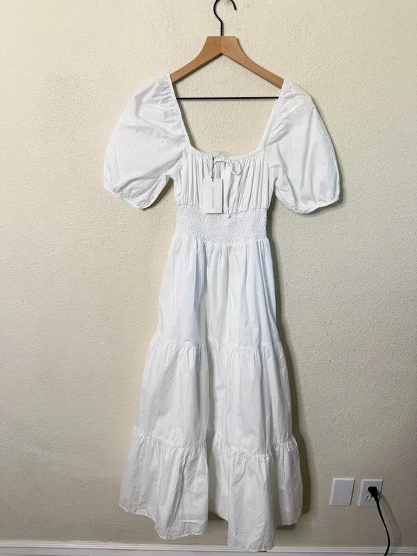 NWT Faithfull The Brand Kiona White Midi Dress Tiered Poplin Womens Size 4 / S - Image 9