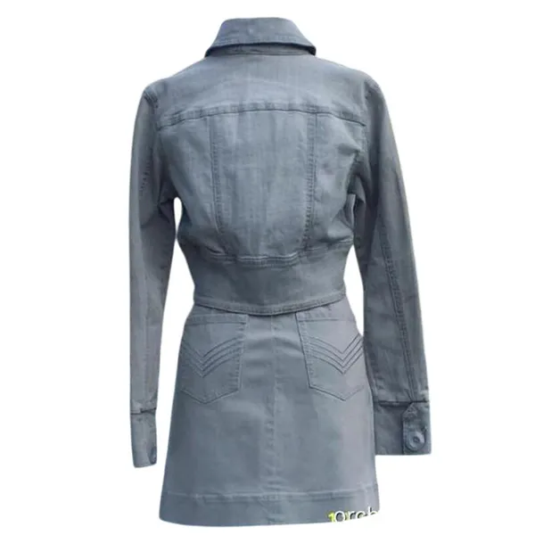 Cache Gray Denim Wrap Ruched Skirt Off Set Side Zip Pull Stretch $98 NWT Size 8 - Image 4