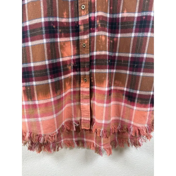 ONE 24 RAGS Distressed Bleached Plaid Flannel Shirt Women's Small Frayed‎ Hem - Image 5