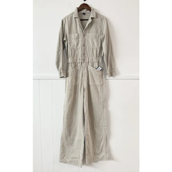 Universal Threads Utility Jumpsuit Women’s 6 Beige Wide Leg Button Front - Image 5