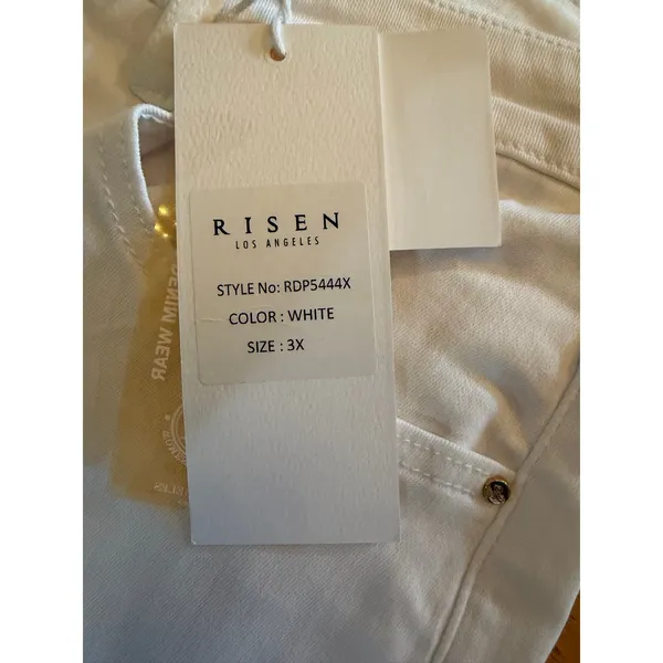 Risen Jeans Womens Plus Size 3XL White Wide-Leg Trouser Jeans High Rise - Image 4