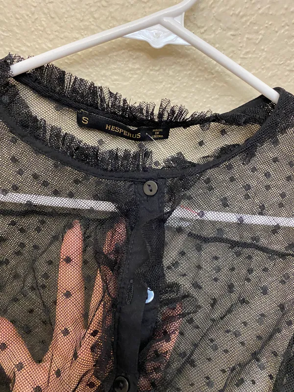 Black Lace Sheer Top Shirt - Image 3