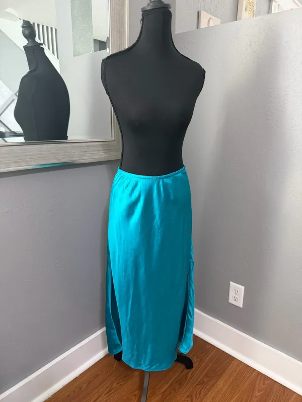 NWT Club Monaco Preppy Linen Blend Mermaid Teal Maxi Skirt Size 0. - Image 4