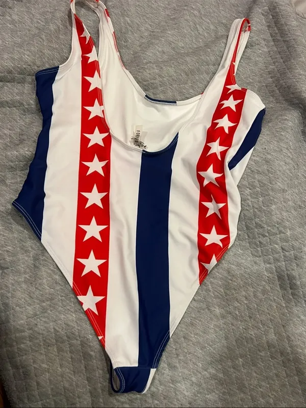 Forever 21 One-Piece Swimsuit - Red, White & Blue Star Stripe - Image 2