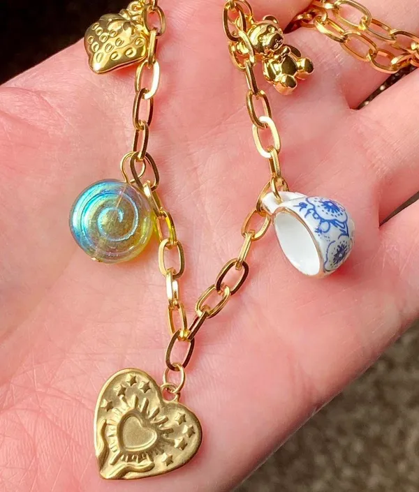Handmade vintage cottage retro fairy style quality material mix gold stainless steel necklace🌝🍃 - Image 4