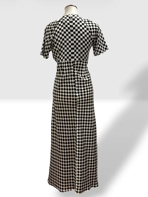 NWT ASOS Black White Checkered Satin Maxi Dress US 6 Mod Geometric - Image 3