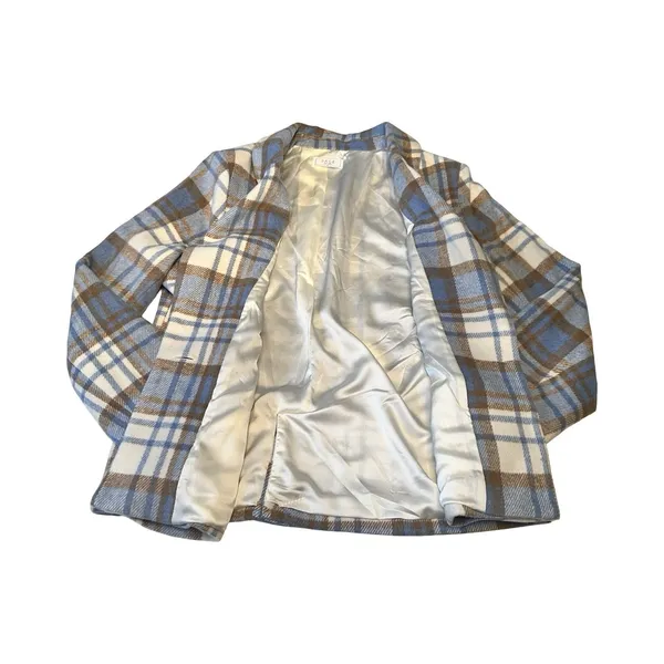 Sage The Label Blue Brown Plaid Single Button Blazer Jacket LC152061 Womens M‎ - Image 3