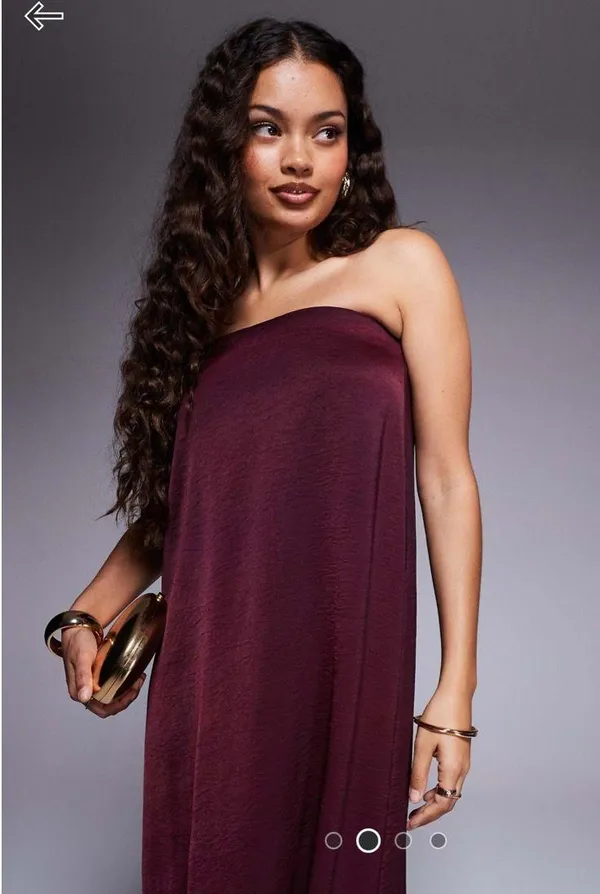 ASOS Burgundy Petite Strapless Satin Dress - Image 2