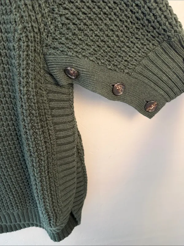 J. Crew Olive Green Chunky Turtleneck Sweater with Button Cuffs size small - Image 2