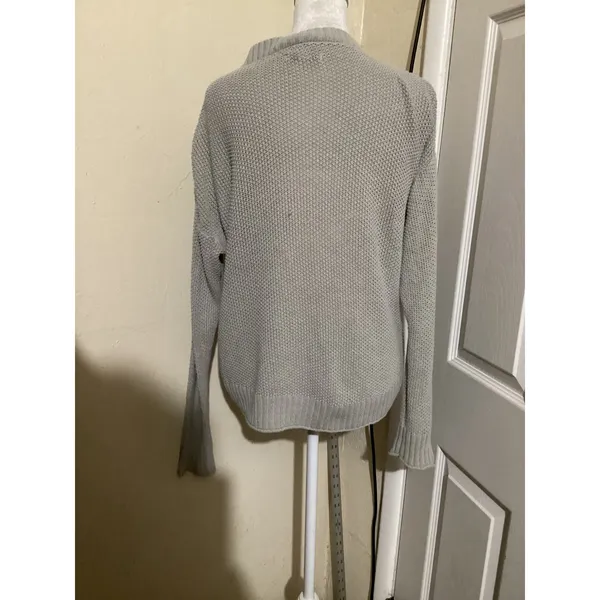 American Eagle Outfitters Women Light Gray Knit Henley Sweater Size S - Image 3