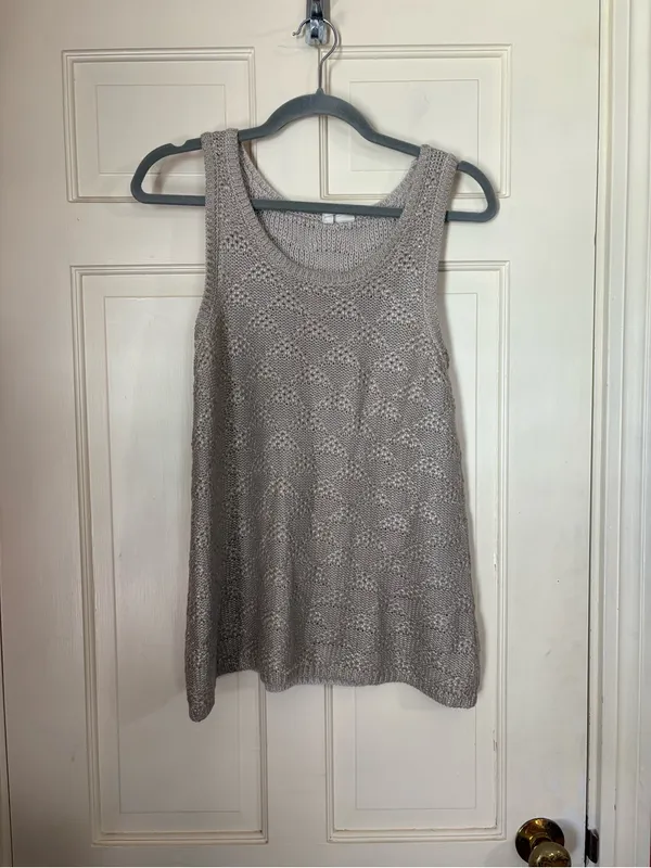 Anthropologie Sana Foil Tank Sz Medium Silver Knit Sweater Sleeveless Top Moth - Image 10