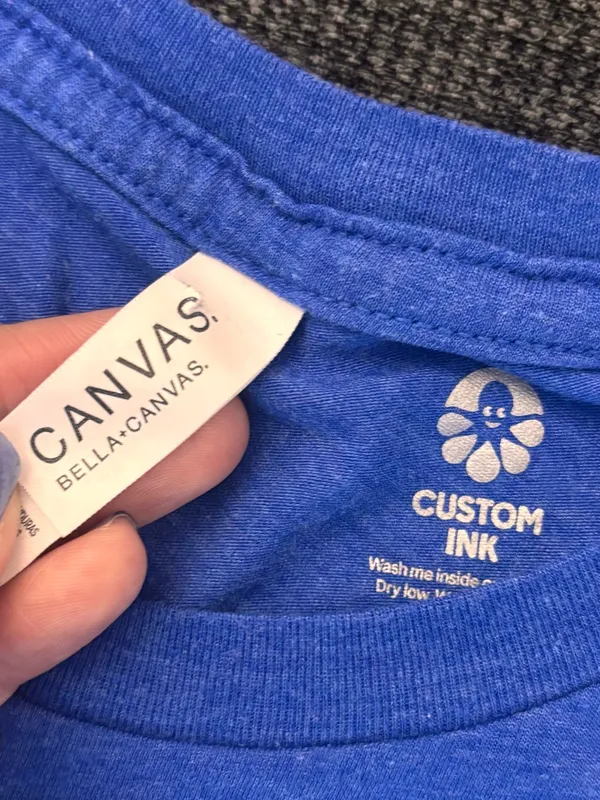Theta Bella Canvas Royal Blue Tee with White Custom Ink Print - Image 2