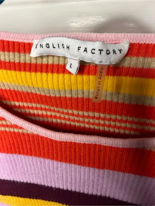 English Factory Striped Puff Sleeve Sweater Large - Image 2