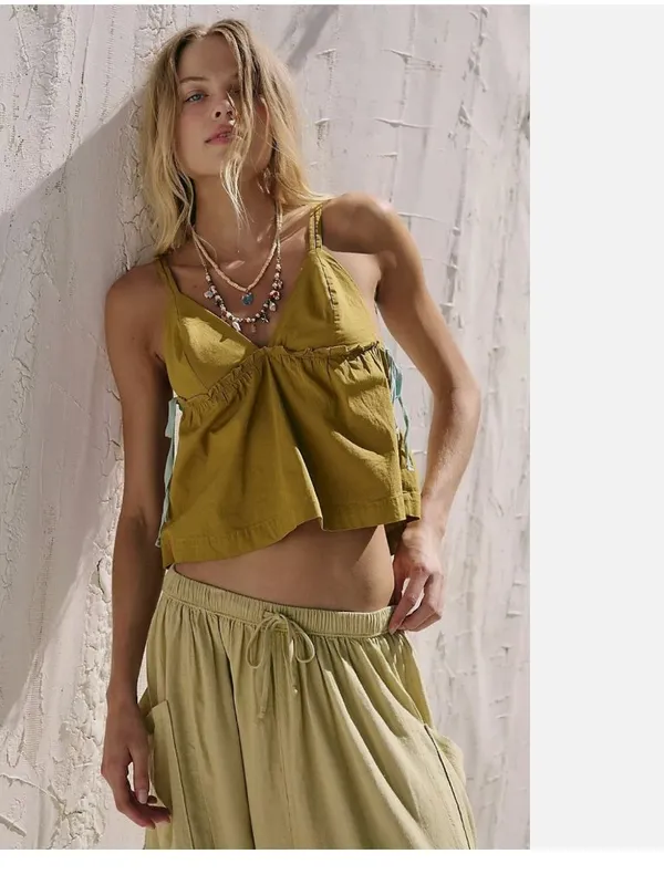 NWOT Free People Free-Est Fields Of Love Tank Blouse Top Sleeveless Olive Green - Image 3
