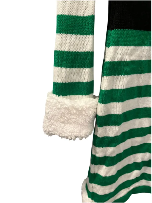 With Love Derek Elf Christmas Sweater Dress Hooded Green White Striped Costume L - Image 11
