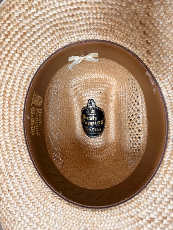 Vtg. Hush Puppies woven straw western cowboy hat - Image 5