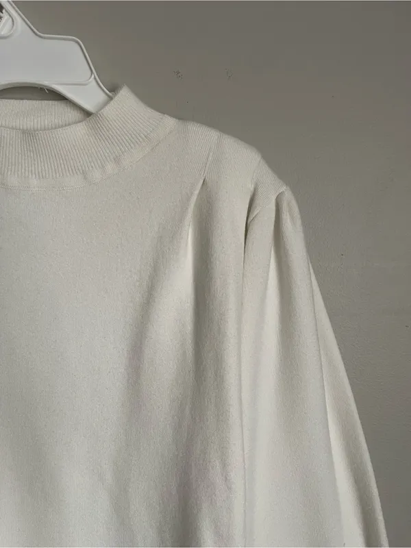MANGO Cream Mock Neck Puff Sleeve Sweater Sz L - Image 2