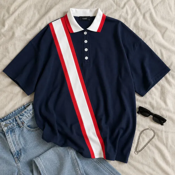 🆕 Cider Oversized Blokecore Patchy Collar Short Sleeve Polo Shirt - Image 2