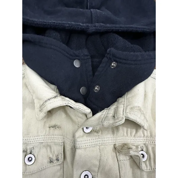 Free People Hoodie Jacket Women XS White Distressed Double‎ Weave Denim - Image 10