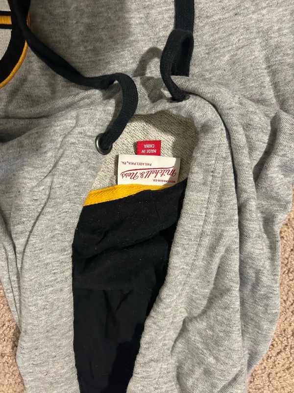 Mitchell & Ness Boston Bruins, gray Hoodie with Black and Yellow Details - Image 6