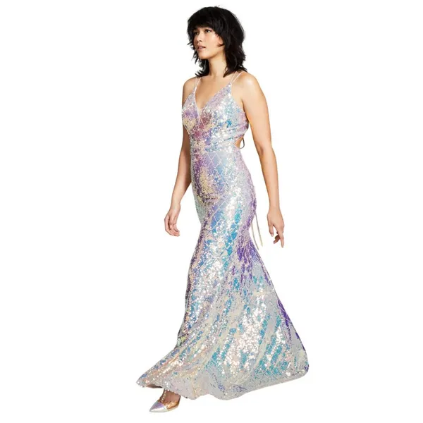 Say Yes To The Prom Back Iridescent Sequin Prom Dress Gown Pink / Multi 7 / 8 - Image 10