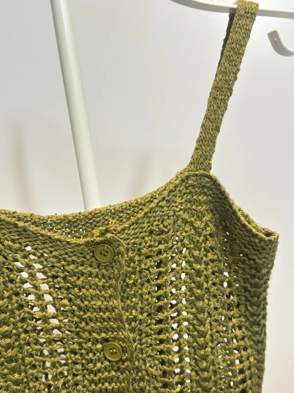 Cider Olive Crochet Button-Front V-Neck Sweater Tank - Image 5