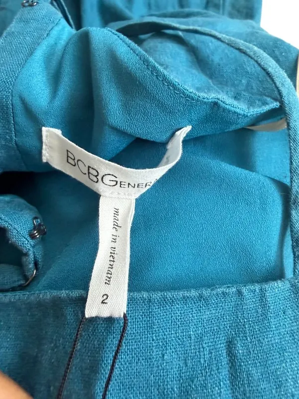 BCBGENERATION Blue High Neck Linen Blend Skater Dress Size 2 - Image 5