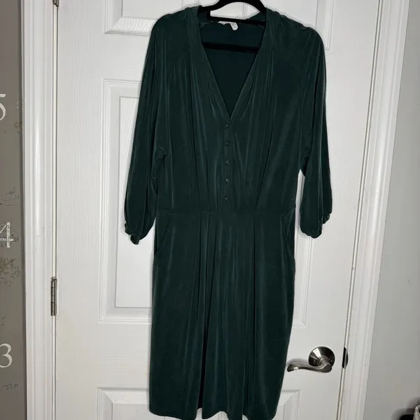 GARNET HILL‎ Aria Cuprio Knit Dress Emerald Green Size Small Pockets Knee Length - Image 2