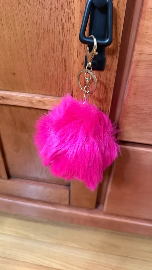 Faux Fur Pom Keychain - Hot Pink with gold accents - Image 2