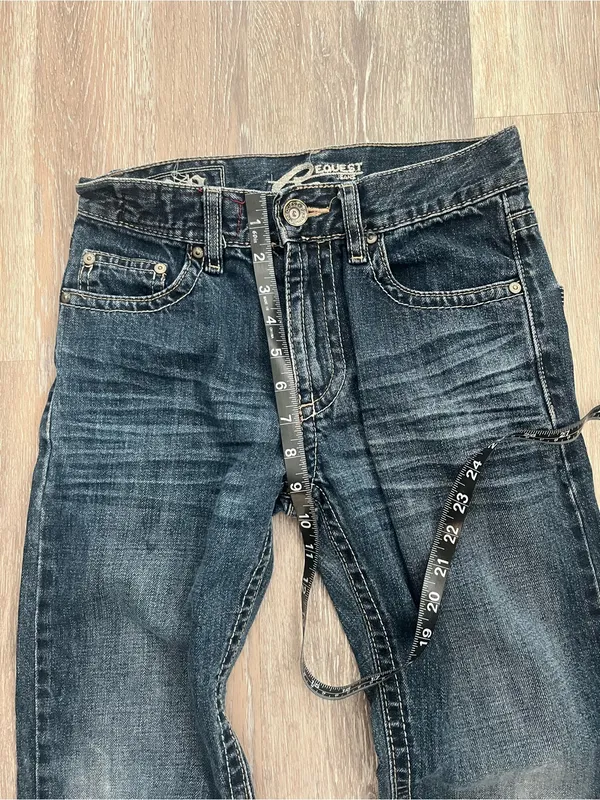Request Jeans Girls 12 Y2K Dark Wash Distressed Straight Leg Embroidered Denim - Image 11