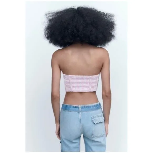 New‎ Zara Tweed Cropped Strapless Top - Image 2