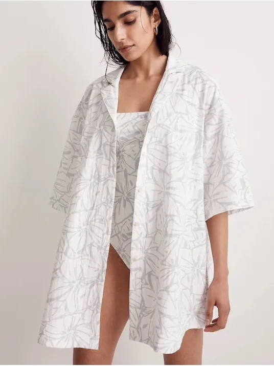 MADEWELL Lightspun Cover-Up Blue White Mini Shirtdress Sz S - Image 5