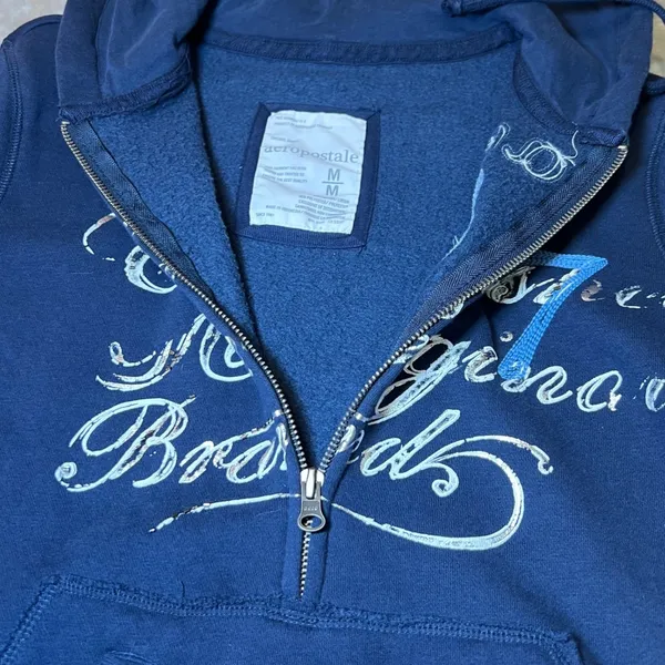 Aeropostale Womens Size Medium Zipped Hoodie Jacket Navy Blue Graphic Sweatshirt - Image 6