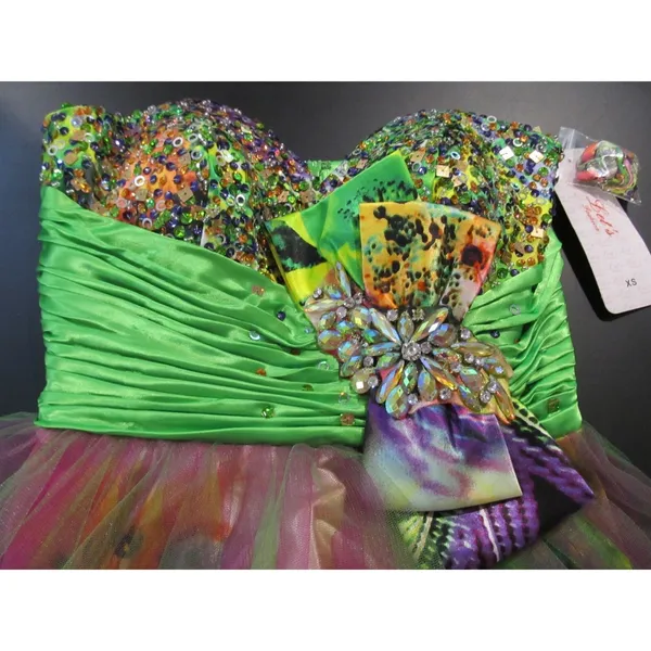 Let’s Fashion XS Colorful Formal Homecoming Dress Knee Length Multicolor Sequins - Image 2