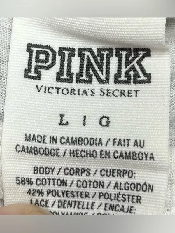 PINK Victoria's Secret Size L Lace-Sleeve Floral Logo Long Sleeve Top - Image 2