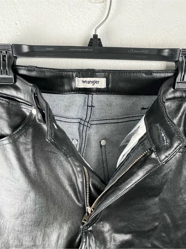 WRANGLER Walker 677 High Rise Slim Black Faux Leather Jeans Size 27 Cowgirl Rode - Image 10
