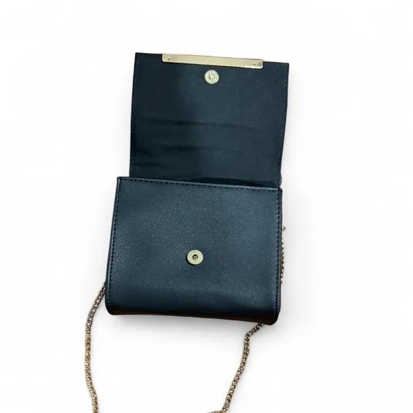 black leather crossbody bag with gold chain - Image 2