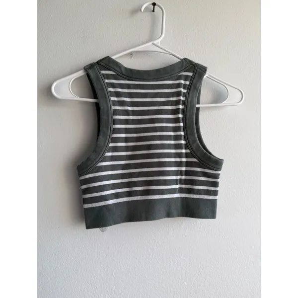 OFFLINE by Aerie Womens XS Sage Green Striped Seamless Medium Support Crop Tank - Image 2