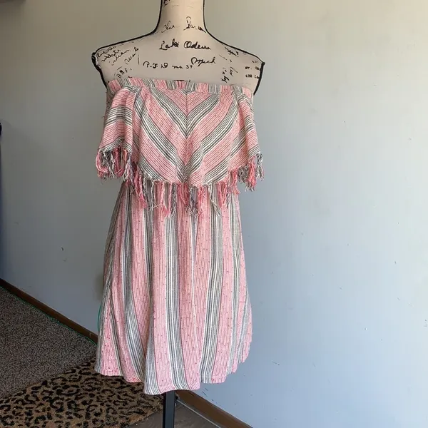 Billabong Strapless Fringe Chevron Striped Mini Dress - Image 6