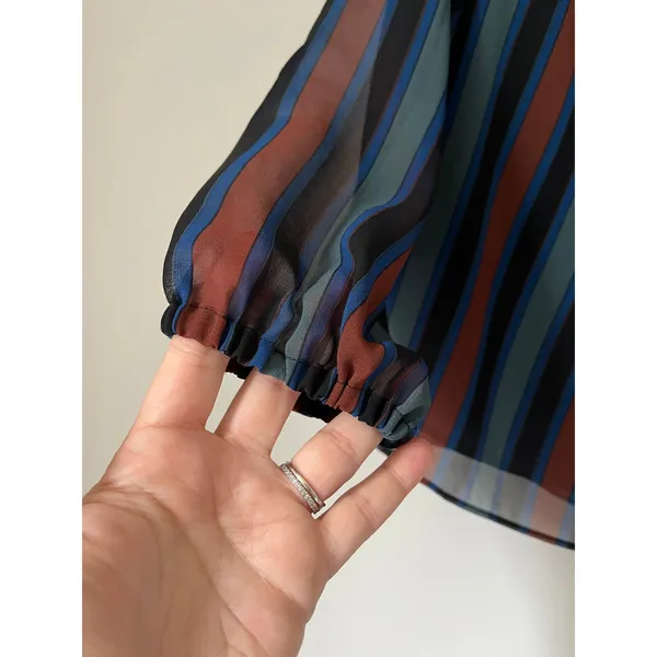 Madewell Sheer-Sleeve Top in Academy Stripe Color Winter Architect Green sz. XXS - Image 8