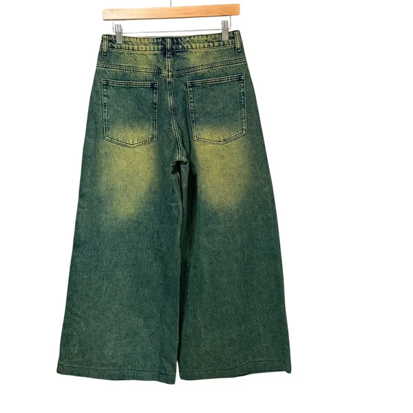 Edikted Women Yellow Sand Wash Wide Leg Baggy Jeans Teal Indigo Size S - Image 4