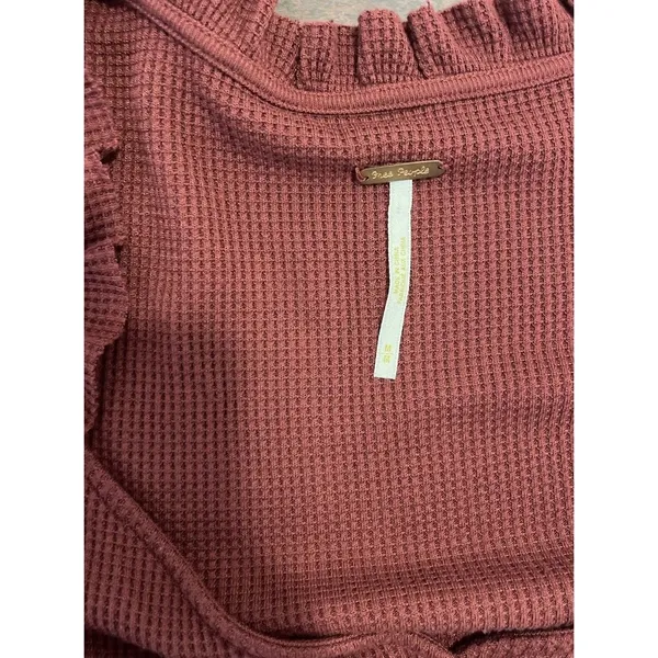 Free People Dress Medium Midi Burgundy V-neck Ruffle - Image 5