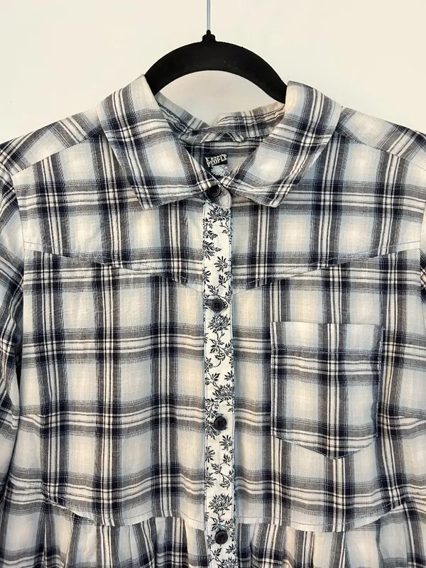 Free People Plaid Western Floral Accent Button Up Tunic Top Boho Preppy Size 12 - Image 5