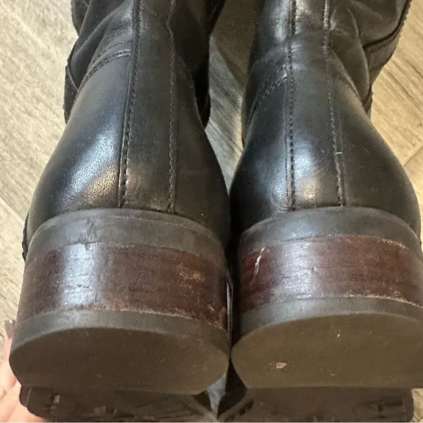 Coach Easton Black Calf Leather Gold Logo Women'S Size 6 Tall Boots Shoes - Image 6