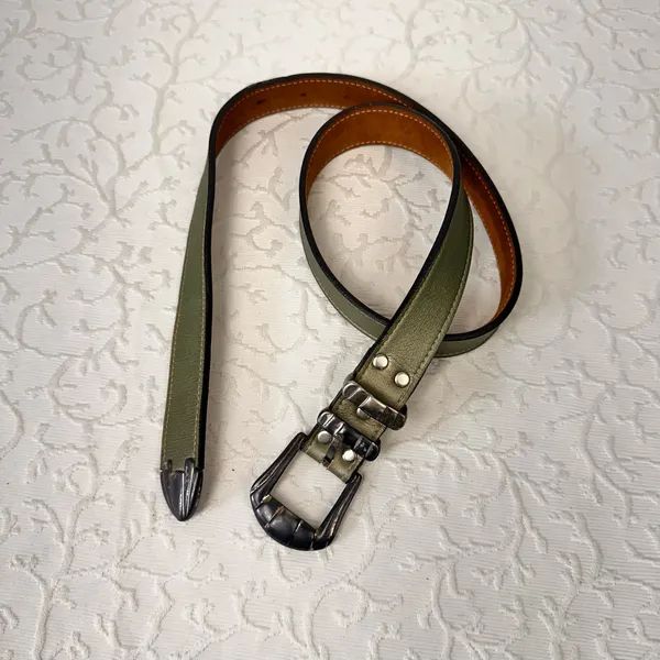 Belt Vintage Women's Leather Western Olive Green Designer Cowboy Unisex Classic - Image 9