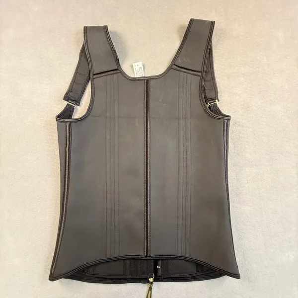 Black Latex Waist Trainer Vest Double Closure Slimming Cincher Corset Witchy - Image 6
