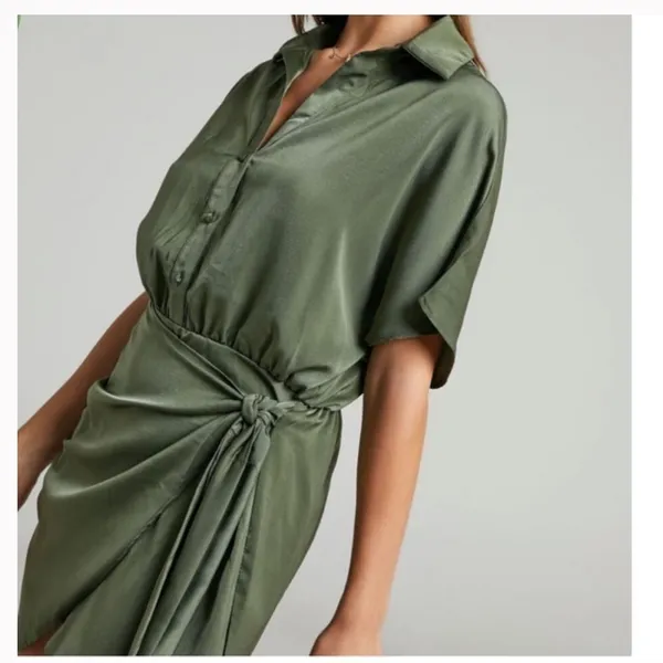 Showpo Ameleth Collared Wrap Front Mini Dress in Olive Size 8 Green - Image 3