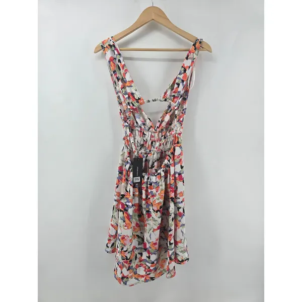 Vero Moda Mini Dress Womens M White‎ Multi Bonni Catch Floral Open Back 10285469 - Image 2