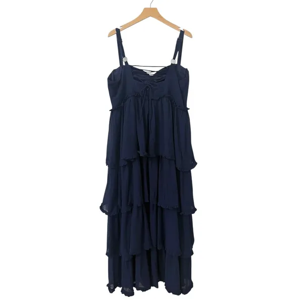Lulus Sophisticated Occasion Navy Blue Bustier Lace-Up Maxi Dress size 1X NWT - Image 4